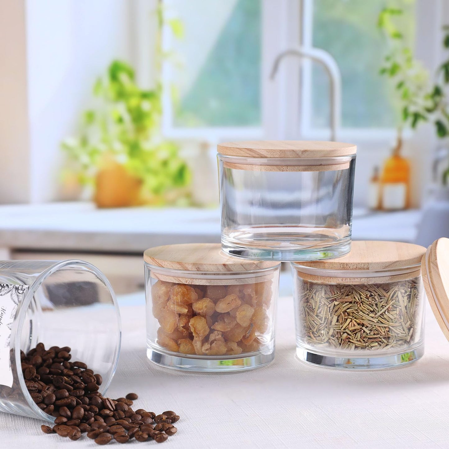 simeitol 16 OZ Clear Candle Jars for Making Candles 6 Pcs, Glass Candle Jar with Airtight Bamboo Lids - Empty Candle Jars Bulk with Sticky Warning Labels - Dishwasher Safe