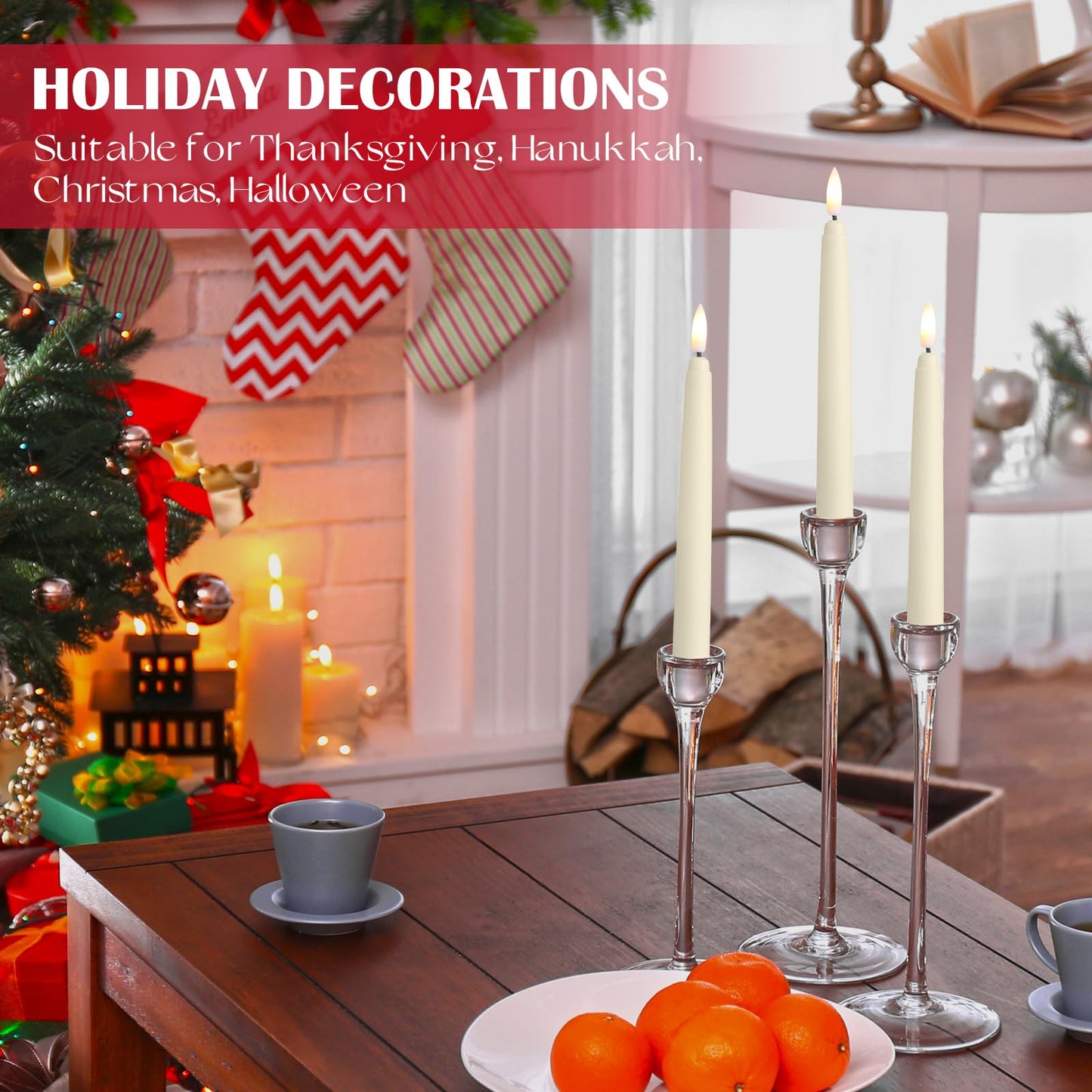 Baquler 72 Pcs Flameless Taper Candles LED Taper Candles Flickering Bulk Ivory LED Candlestick for Easter Wedding Church Halloween Christmas Party Decor Table Centerpiece, 8.5 in, No Batteries