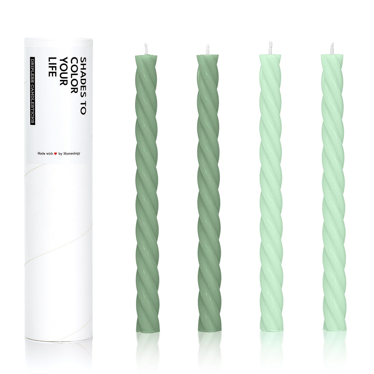 Homeology 10" Candle Sticks, Twisted Taper Candles, Two Green Shades, 4-Pack, Unscented