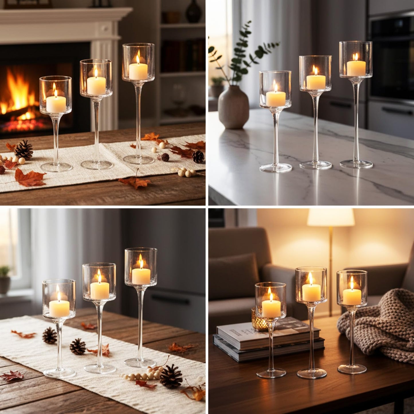 Maxcheck 6 Pcs Glass Candle Holder Tea Light Floating Candle Holders 7.87" 9" 10.2" Tall for Table Centerpiece Home Wedding Party Table Decor(Clear)