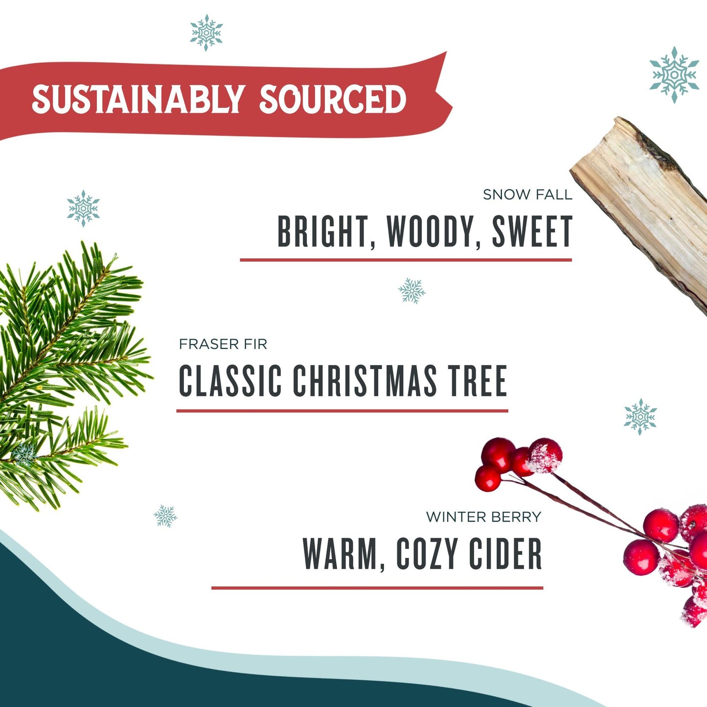 Santa's Naturals Christmas Candle Bundle, Fraser Fir, Winter Berry & Snow Fall Scents, Soy & Beeswax, 30-Hour Burn Time, 9oz, 3-Pack