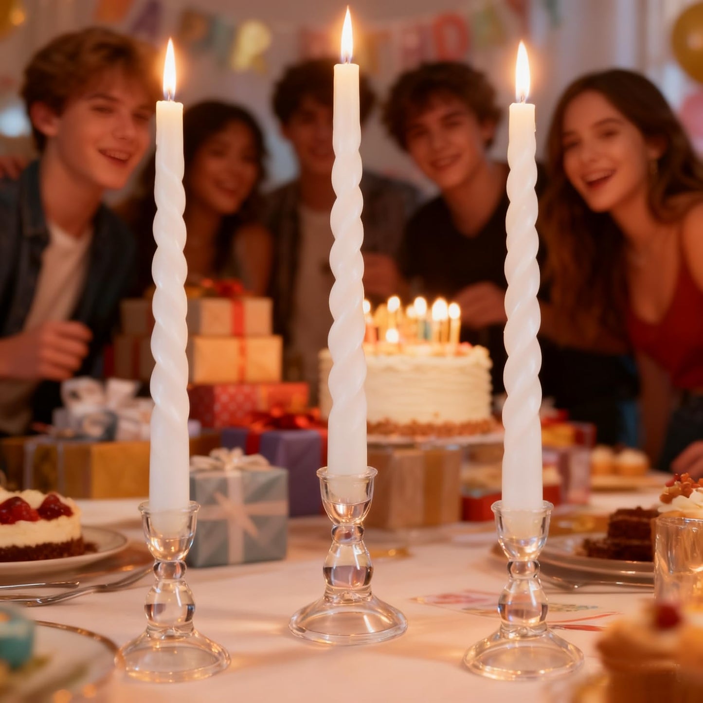Glass Candle Holder for Taper Candles, Clear Decorative Candle Sticks Holders Set of 6 for Christmas Decor and Thanksgiving Wedding Dining Party Table Decorations (Exclude Candles)