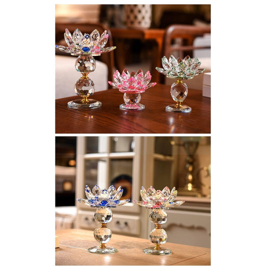Decorative Candle Holder 7 Colours Crystal Glass Flower Metal Candle Holder Feng Shui Home Decor Large Tea Light Candle Holder Candle Holder Decor Candlestick/Candle Holder (Color : Green)