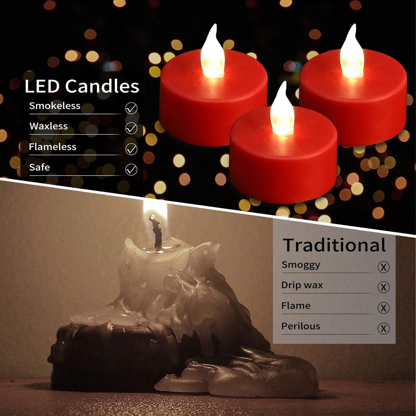 MINXIN LED Tea Light Flameless Candles with Remote Control Flickering Tealight Long Lasting, Battery Operated with Timer for Halloween Home Decoration Seasonal &Festival Celebration Red (50pcs)
