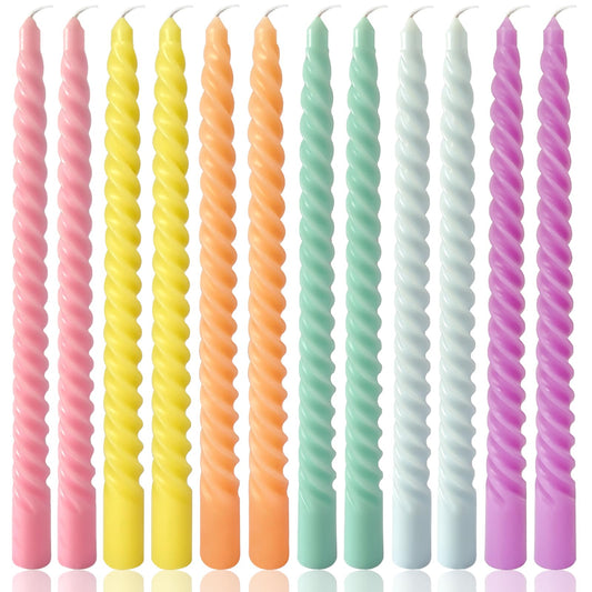 10 Inch Multi-Color Spiral Taper Candles for Home Decoration, 12 Pack Cream Candlesticks for Dinner Party Wedding Holiday