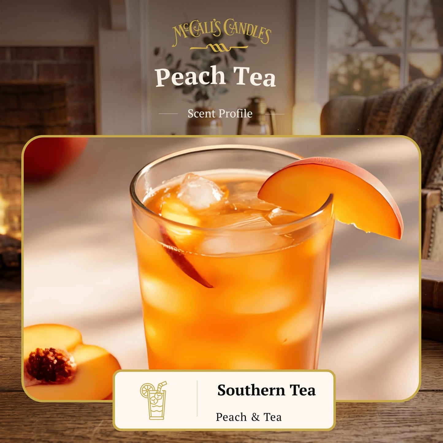 McCall’s Candles | Peach Tea | 18 oz Scented Candle | Indulgence Collection | USA-Poured | Double Wick | Grooved Jar with Carrying Handle | Porch-Side Citrus & Herbal Fragrance