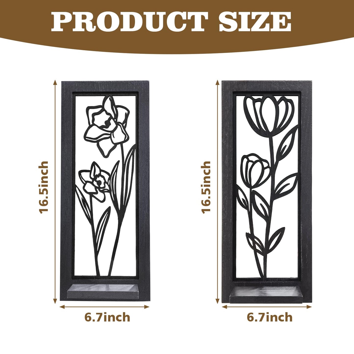 ZEXUIRU 2 Set Rustic Candle Sconces Living Room Bedroom Entryway Wood Mirrored, Farmhouse, Carved Frame Wall-Mount Wooden Candle Holders Wall Decor Hanging Handmade Holder - Black