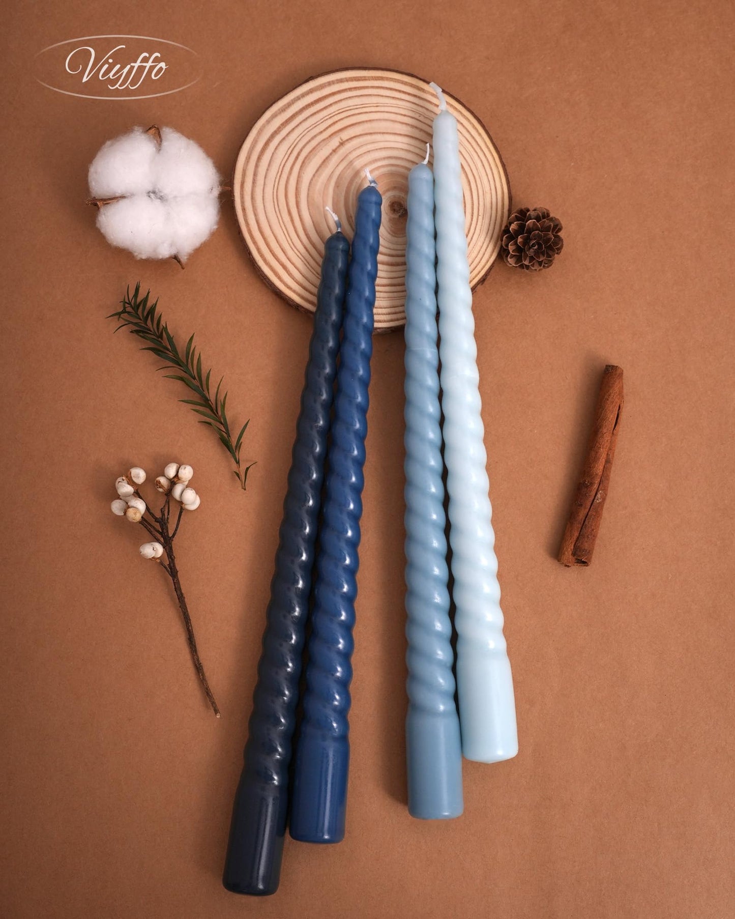 Viyffo 11 Inch Spiral Taper Candles, 4 Pack Blue Gradient, Unscented Tall Long Candlesticks for Wedding, Dinner, Holiday Table Decor, Fits Most Standard Holders