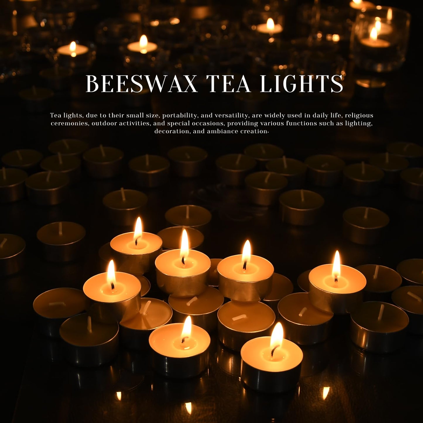 Natural Organic Beeswax Tealight Candles in Metal Aluminum Cup, Mini Beeswax Candle Bulk Unscent Smokeless 4+ Hours Burning - Yellow, Pack of 100