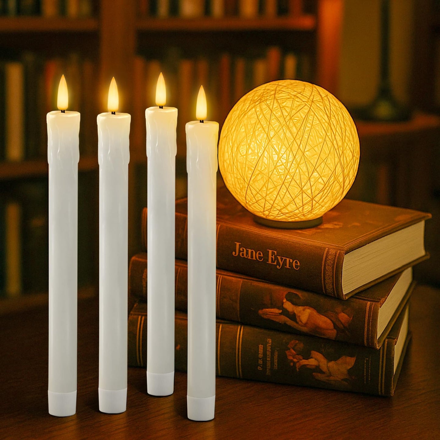 Homemory 6 PCS Real Wax Flameless Taper Candles with Remote, Flickering LED Candlesticks with Timer Dimmer, Fake Candles for Xmas Wedding Celebration Decor, White, 9.6 Inches