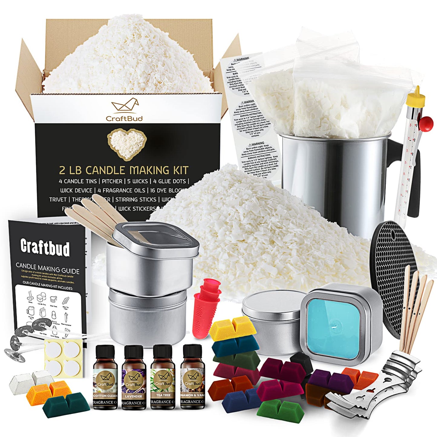 CraftBud Candle Making Kit - 58 Pieces Soy Candle Making Kit - Complete Candle Maker Kit - Best Candle Maker Kit for Adults and Beginners - Candle Kit with 16 Colors, Full Candle Kit
