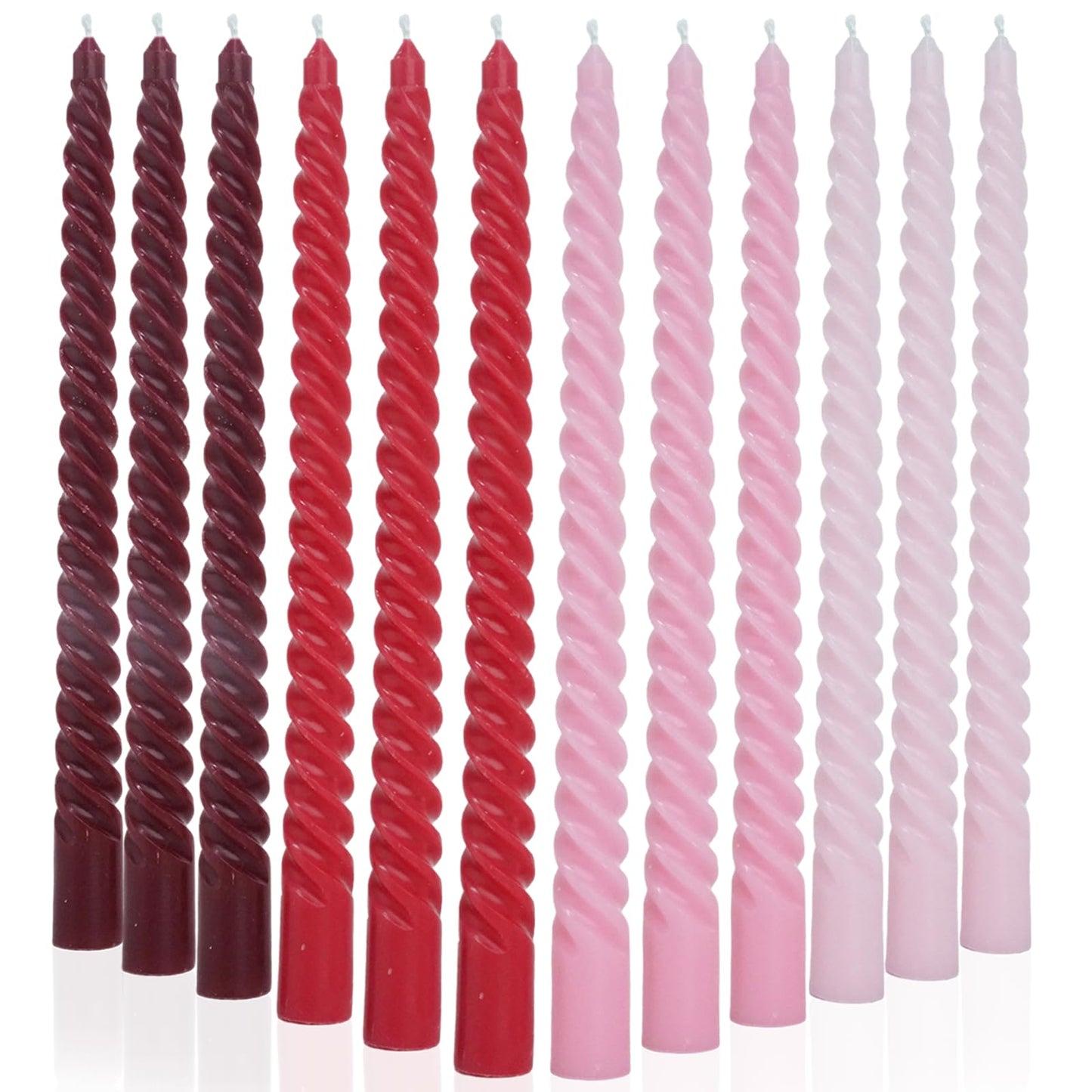 Red Taper Candles Stick Spiral Dripless Taper Candles-Set of 12 for Decoration Weddings Party Church-Unscented Candles,10inch(F-Gradient red)