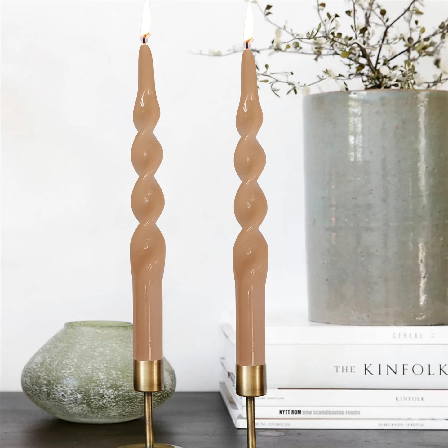 6pcs Long Candlesticks Spiral Taper Candle - Gedengni Set of 2 Twisted Candle Long Candle Sticks Brown Tapered Candles Tall 10INCH for Home Holiday Wedding Party