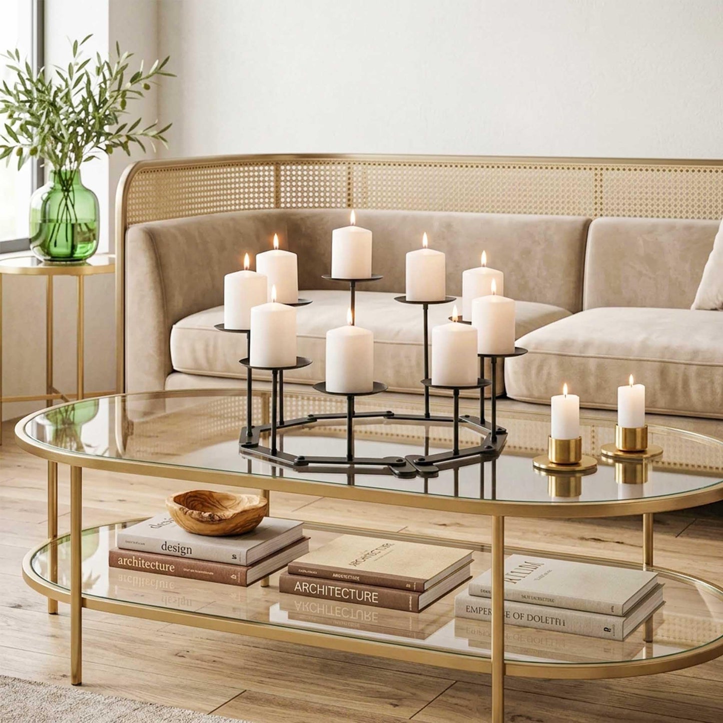 Candelabra Fireplace Candle Holder: 9 Black Iron Candelabra Fireplace Candle Holder for Pillar Candles