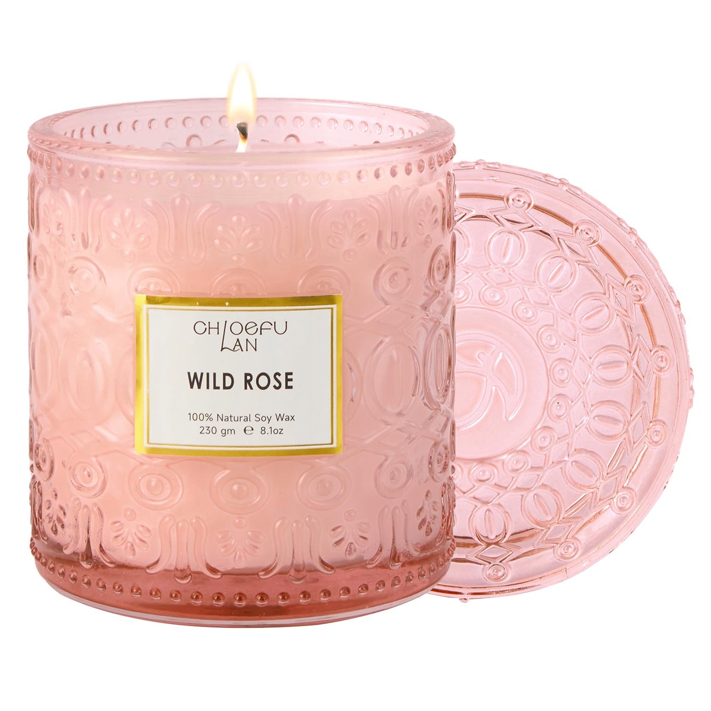 Chloefu LAN Wild Rose Candle, Mother Day Candles Gifts for Women, Luxury Jar Candle for Home Scented, Natural Soy Wax, Pink Candles for Home Scented, 55 Hours Long Burning, 8.1 oz