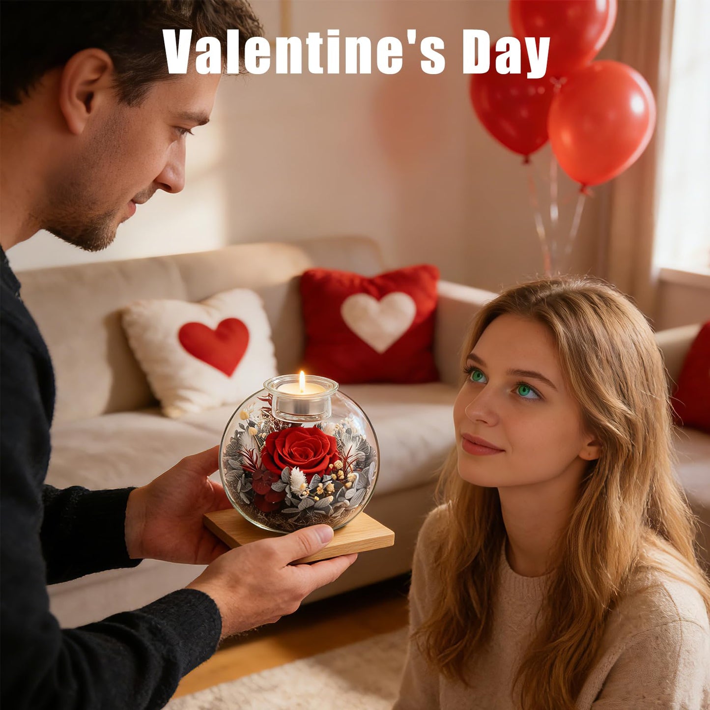 Gift for Women Preserved Rose Flowers in Glass Candle Decor Eternal Love Preserved Flower Gift Birthday Flowers for Girlfriend,Wife,Mom,Her Delivery Prime Set Perfect Glass Flowers (Red)