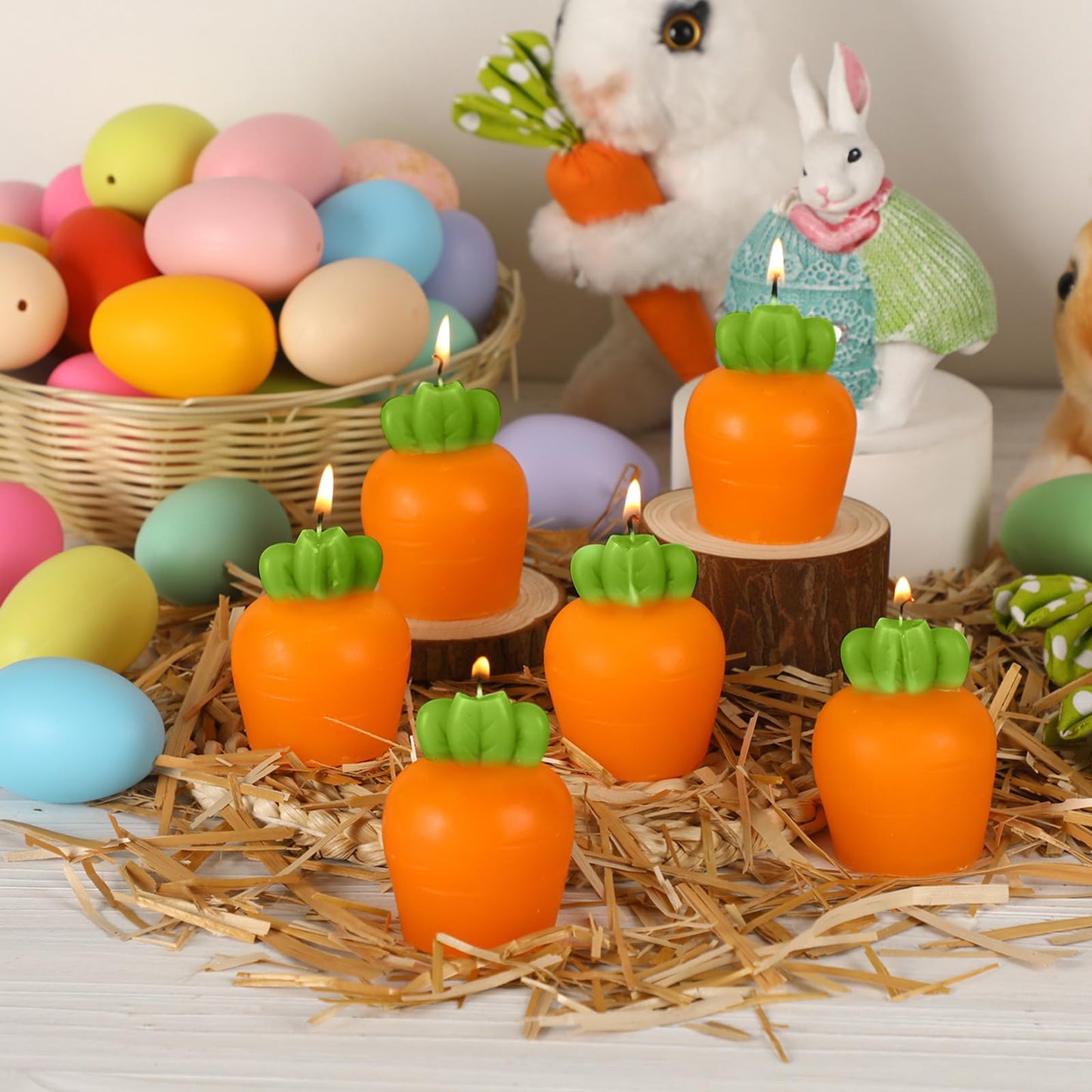 6 Pcs Carrot Candle Summer Decoration for Home Spring Table Decoration Carrot Tealight Scented Vegetable Soy Candle Basket Stuffer Spring Party Carrots Birthday Gift Table Centerpiece