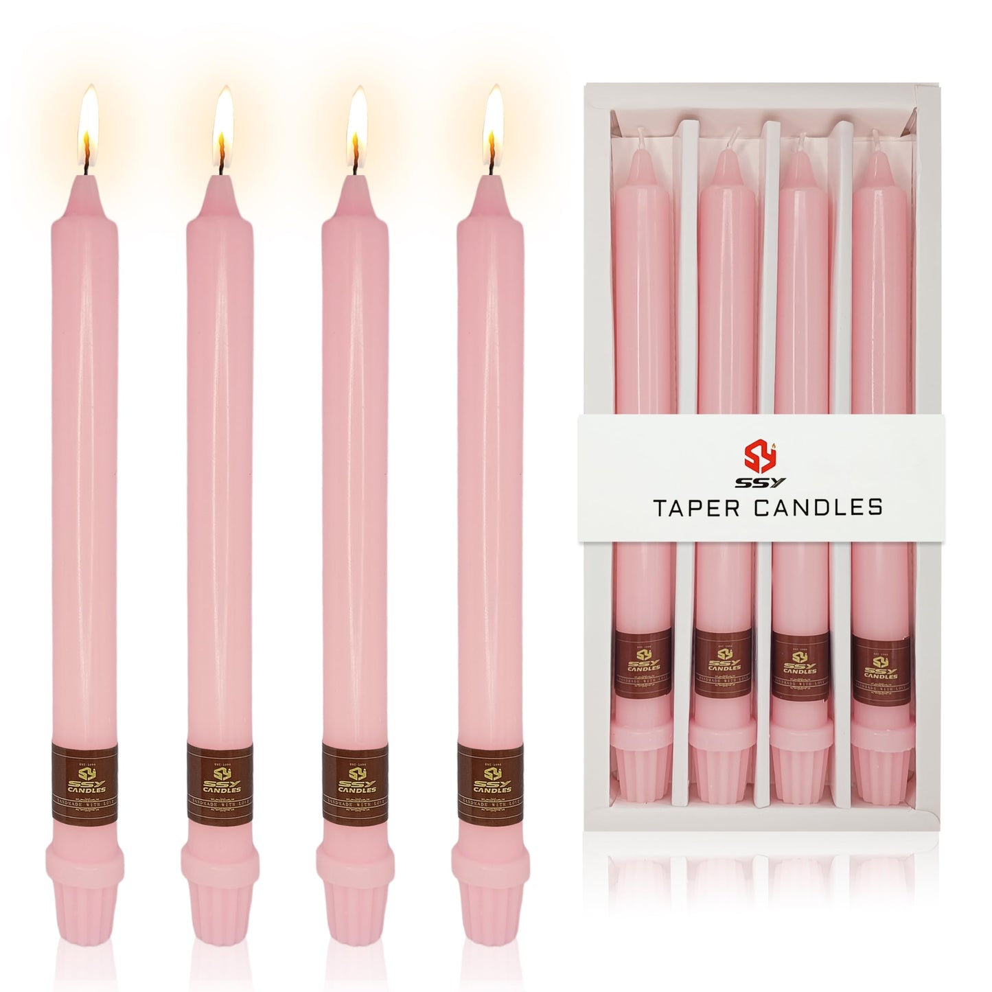 Pink Long Taper Candle 10 Inch Candlesticks Unscented Dripless Tapered Candle Set for Home Decor Wedding Party Dinner Candles, 4 Pack
