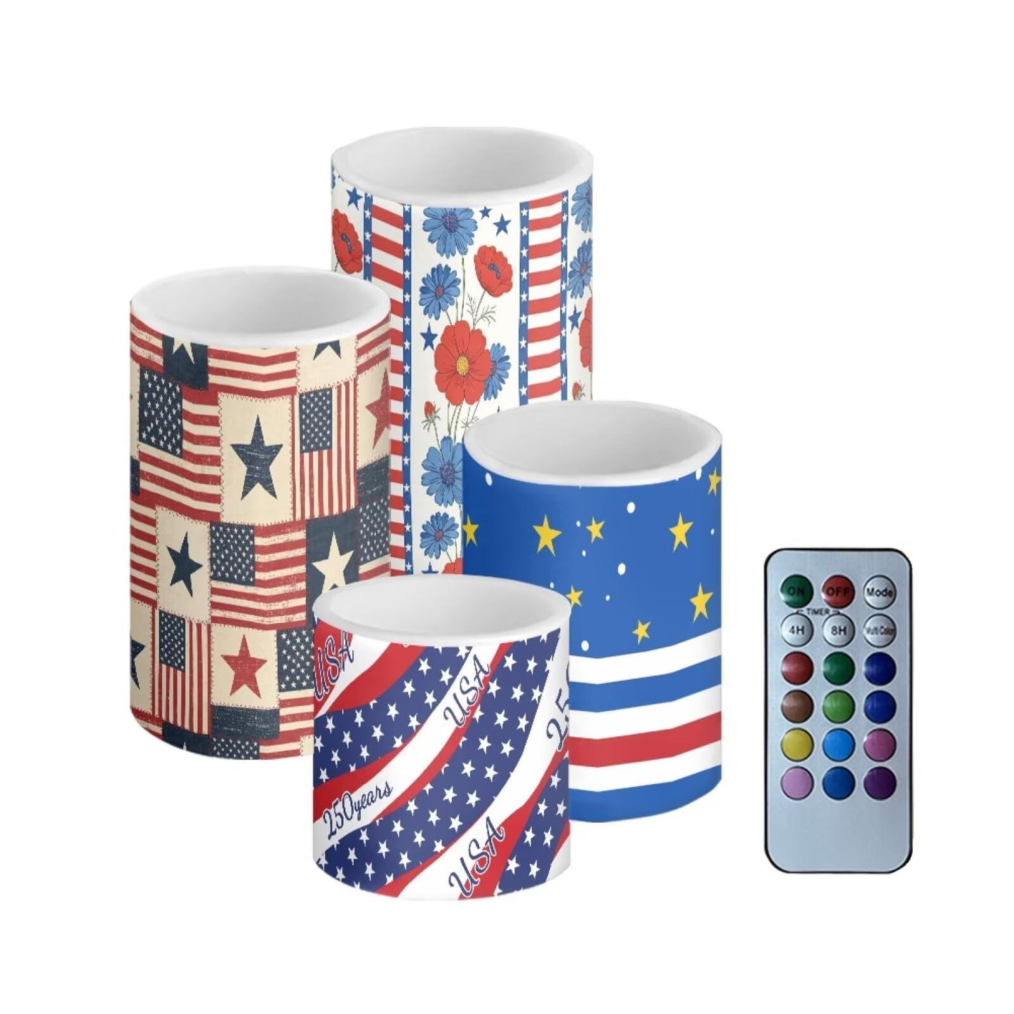NETILGEN Novelty American Flag Decorative Flickering Flameless Candles with Battery Powered LED Candles with Remote Timer Control 4 Pcs Set for July 4th American Independence Day Theme