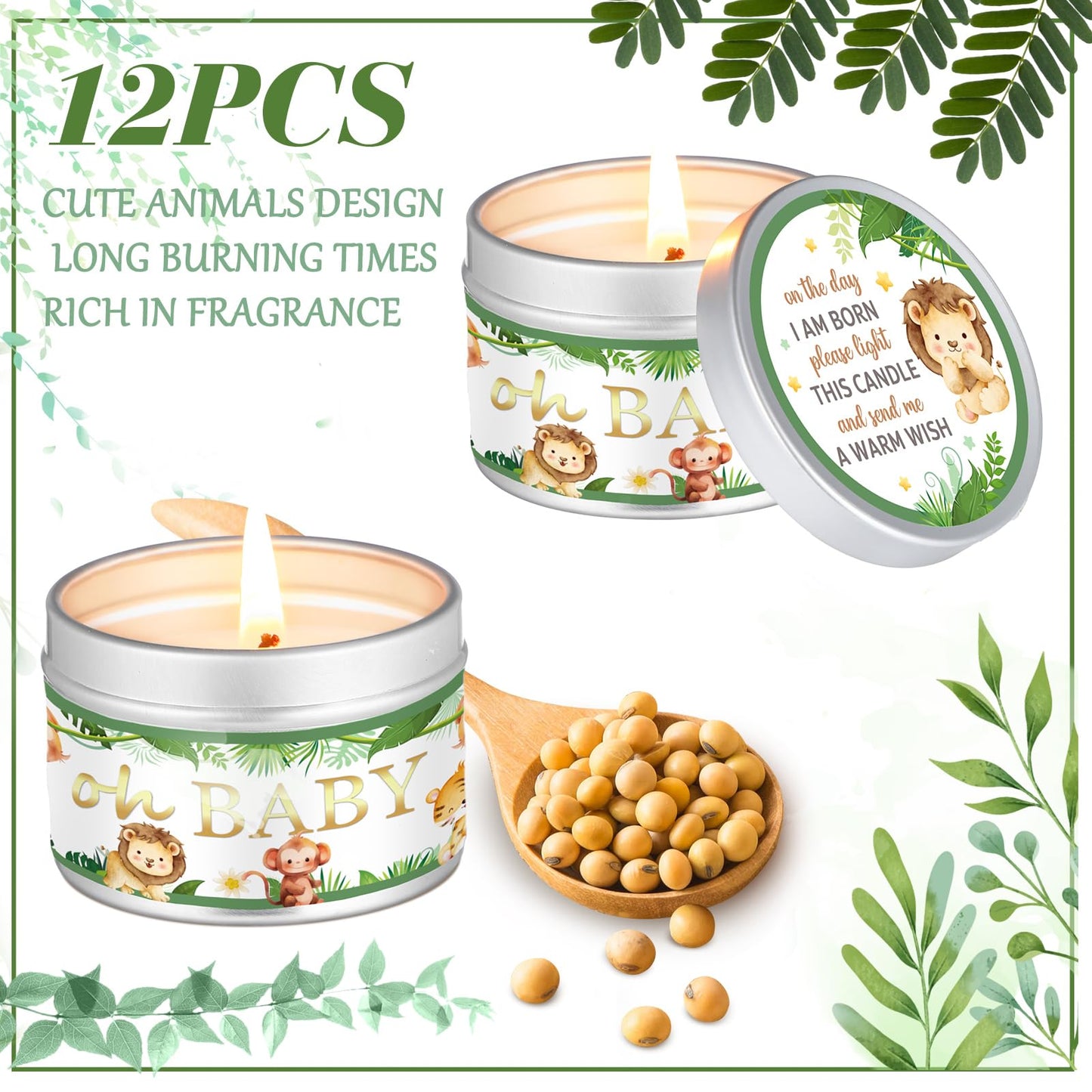 Funtery 12 Pcs Baby Shower Party Favors for Guests Baby Shower Candles Lavender Scented Candle Rustic Tealights Candles Gender Reveal Return Gifts(Animal)