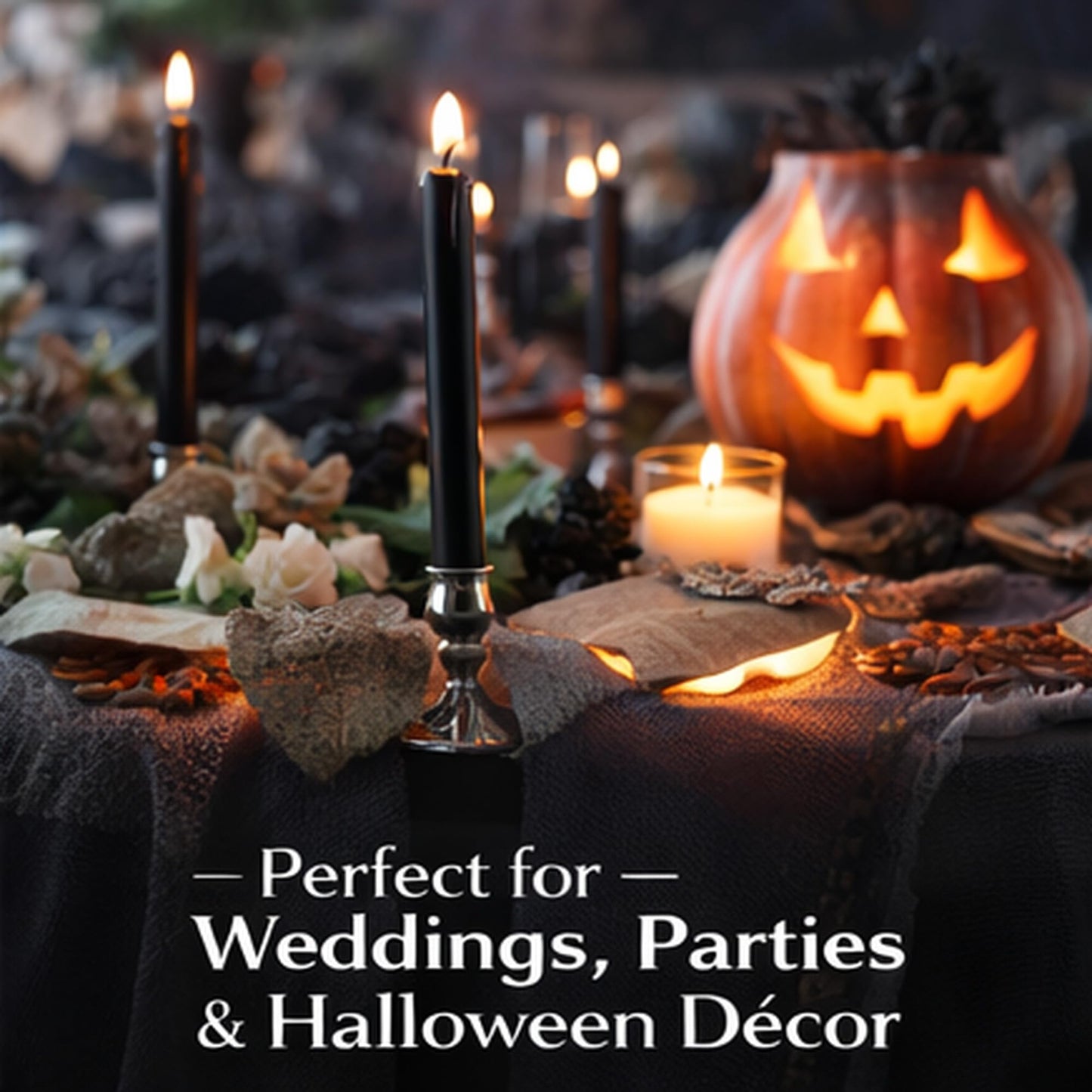 Black Drip Candles 6 Pack – Unscented Wax Candle Sticks for Weddings, Parties, Gothic & Halloween Decor – 6.5″ Tall Slow Drip Candles for Wine Bottles & Events