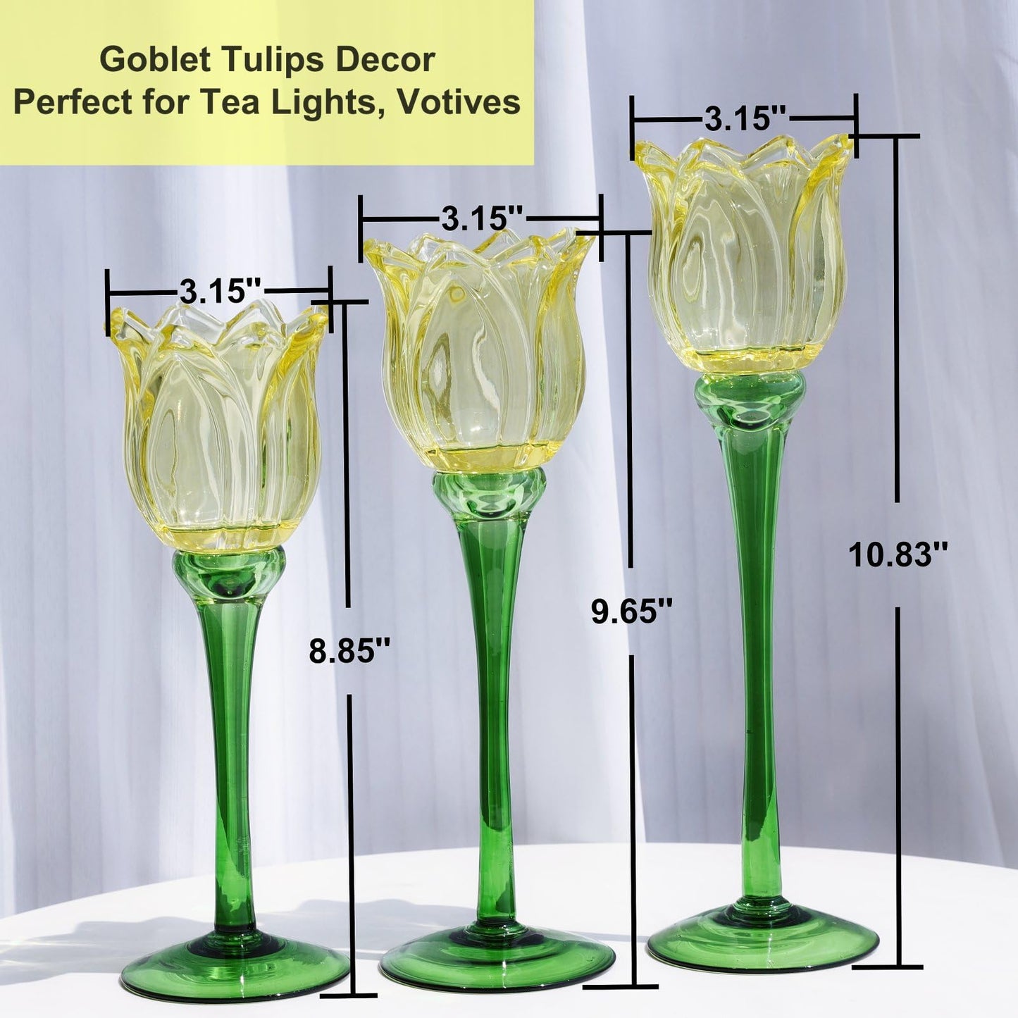 VOHO Yellow Tulips Candle Holders for Modern Home Decor, Bright Yellow Tealight Candle Holder Birthday Gifts for Women Friends, Tulip-like Tea Lights Candle Holder for Party Table Centerpiece(Set of3)