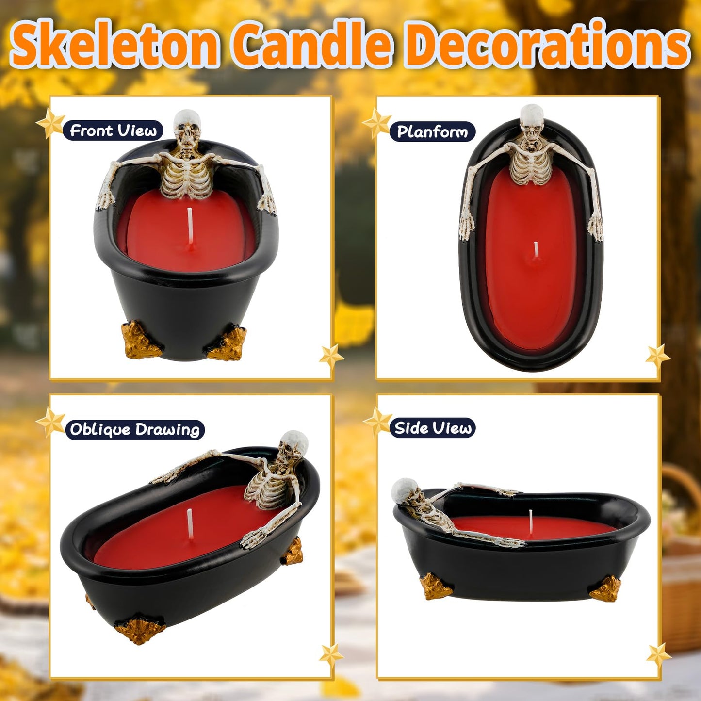 Wowagoga Skeleton Candle Decorations Gothic Skeleton in Bathtub for Home Tables Decoration Ornaments Spooky Halloween Gifts