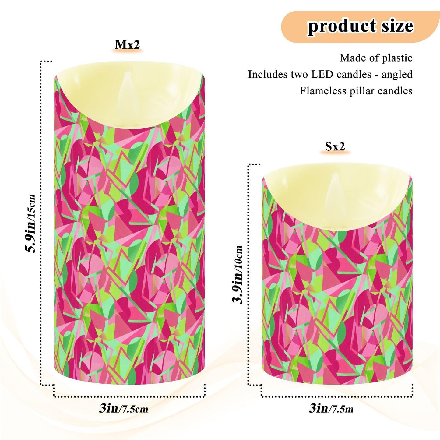 Yoogain Tabletop Flameless Candles Set of 2 Remote Timer Wax Fake Candles for Dining Table Modern Abstract Pattern