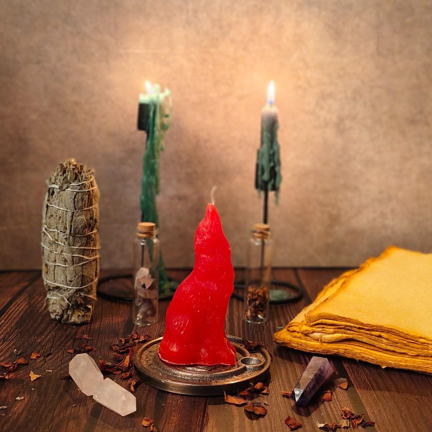 Hecate Magic Mall Wolf Candle – 5 Unscented Ritual Candle for Inner Strength, Intuition & Spiritual Protection – Hand-Poured Animal Totem for Guidance, Power & Energy Work (5, RED)