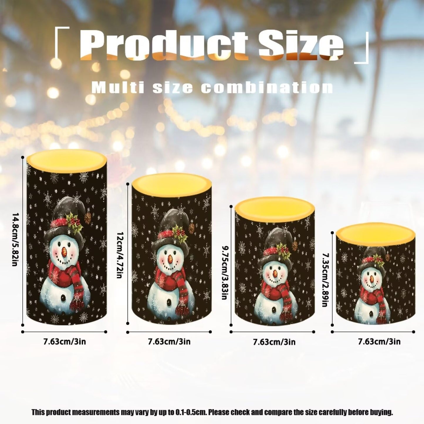 NETILGEN Christmas Day 4 Pcs Flameless Candles Battery Powered with Multicolor Lights Timer Remote Control LED Candles Cartoon Snowman Print