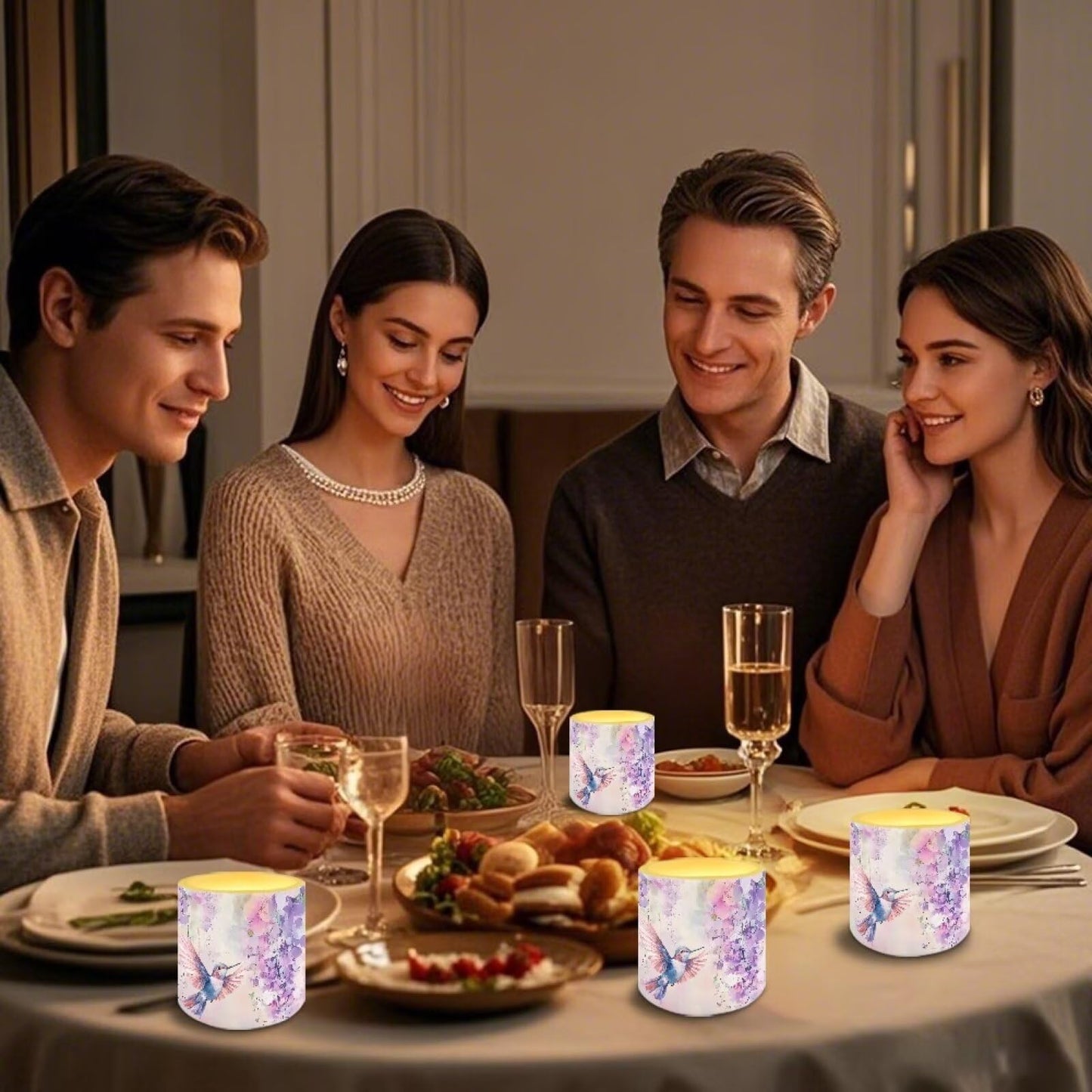 Merkmak Battery Operated Flameless Candles with Remote and Timer Flameless LED Pillar Candles Floral Hummingbird Tealights for Banquet, Home Decorations