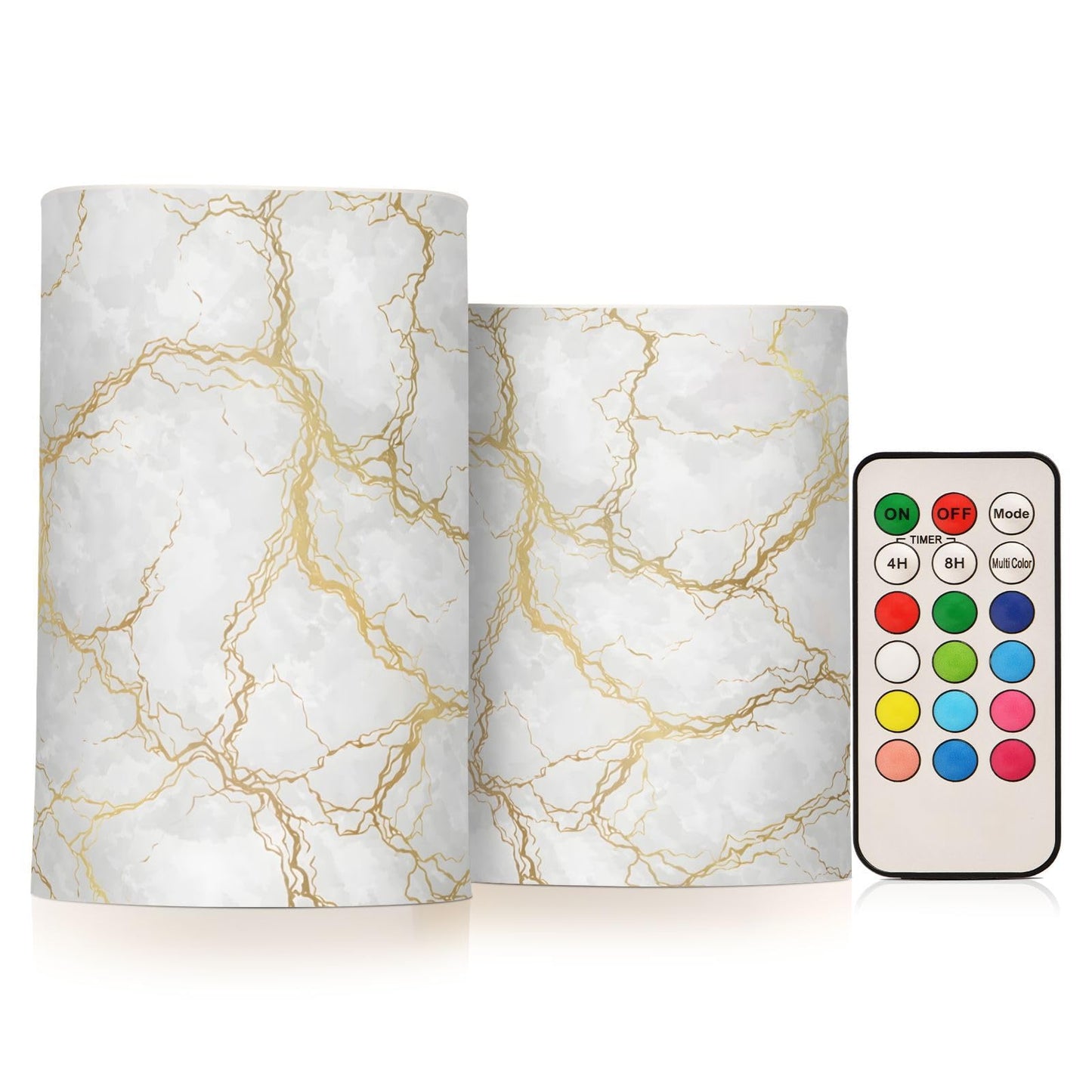 BOENLE Flickering Flameless Candles, Marble Gray White Golden Texture LED Candles with Remote Timer, Set of 2 Battery Operated Candle for Valentine Wedding Birthday