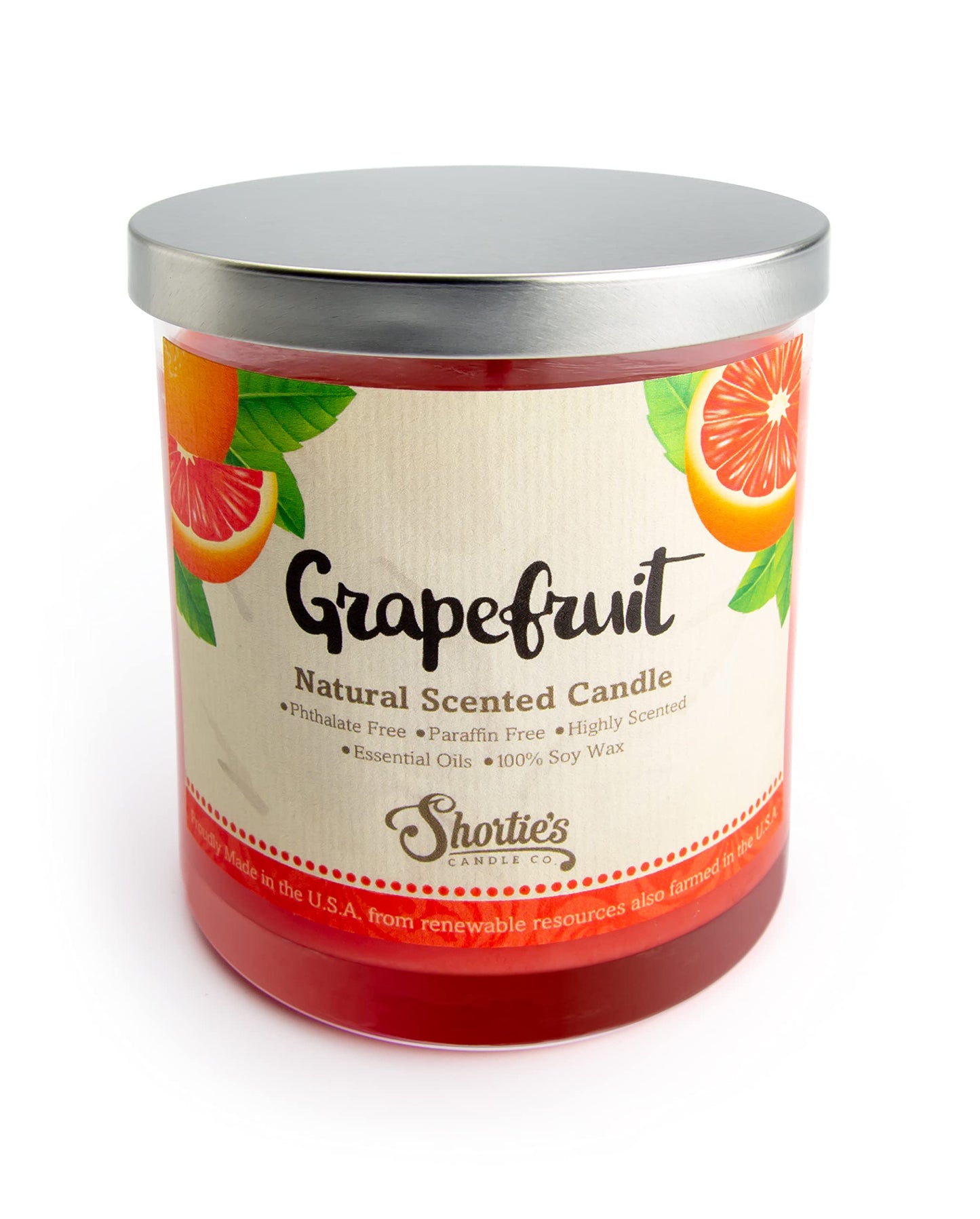 Grapefruit Highly Scented Natural Soy Candle, Essential Fragrance Oils, 100% Soy, Phthalate & Paraben Free, Clean Burning, 9 Oz.