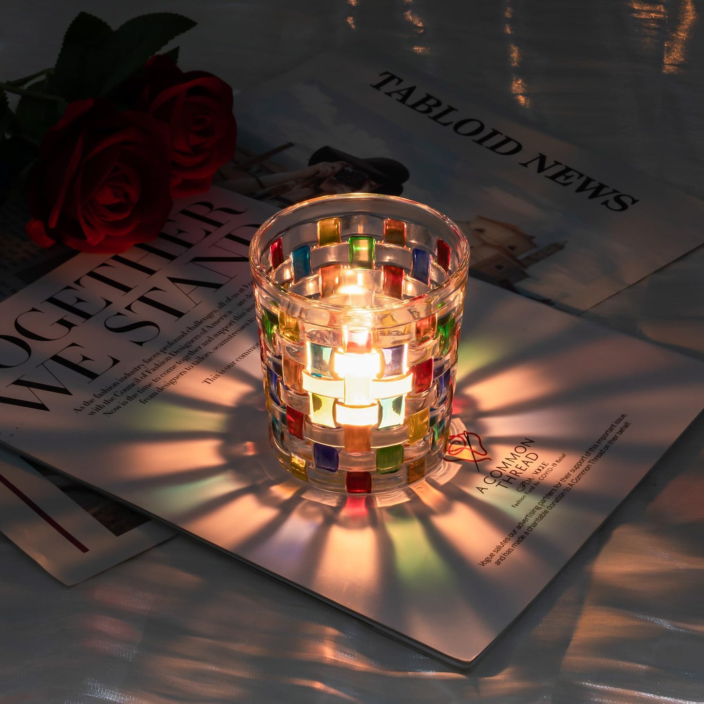 Toptime Tealight Candle Holder, Stained Glass Votive Candle Holder with Woven Pattern, Romantic Mosaic Tea Light Holder Cup for Table Centerpieces, Christmas, Birthday Party, Home Decor