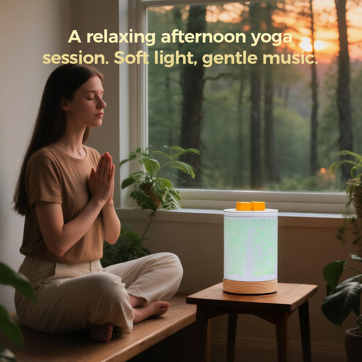 Enaroma Fragrance Wax Melts Warmer with 7 Colors LED Changing Light Scent Oil Candle Warmer for Home Office-White Wooden Tree