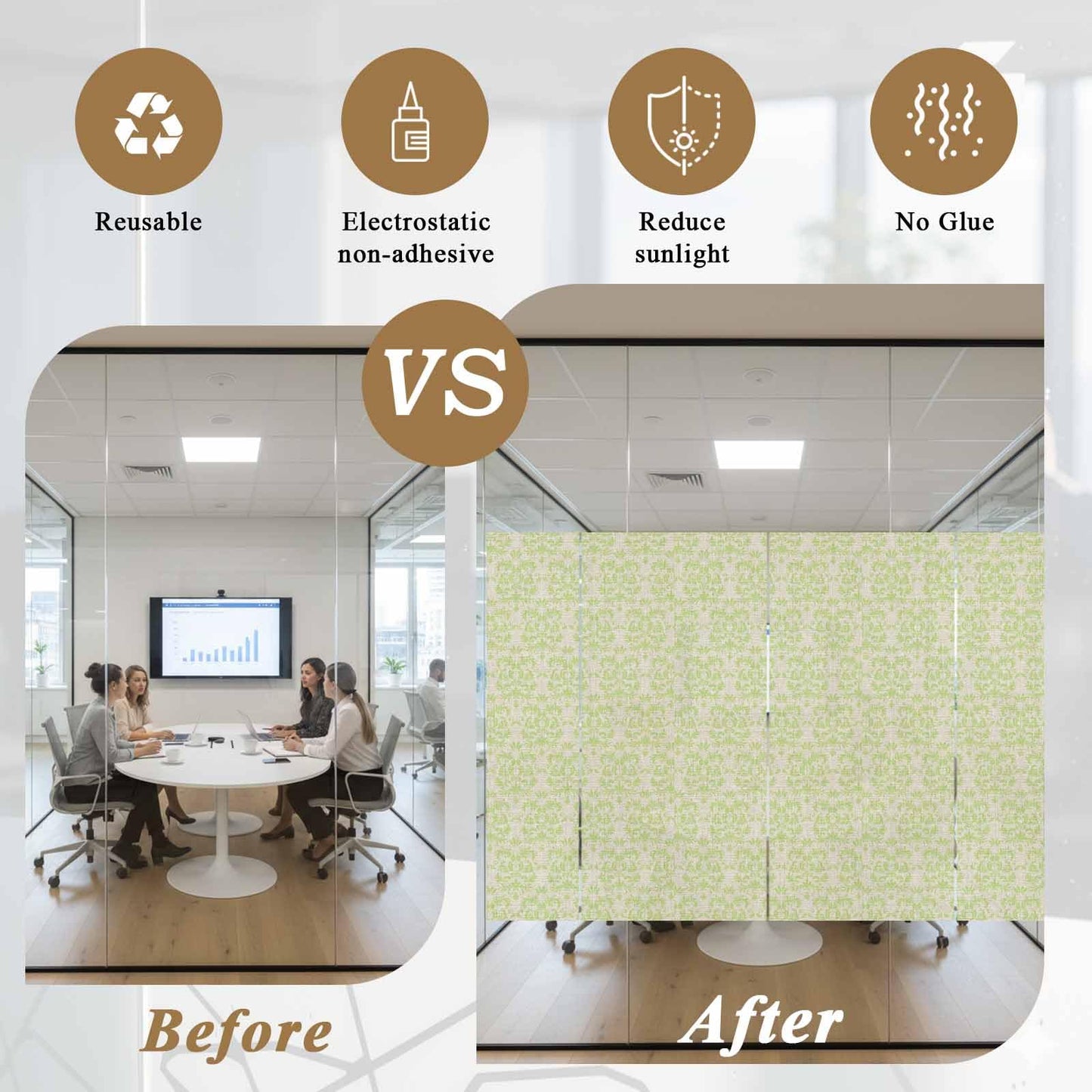 Vintage Green Privacy Window Film, Baroque Textures Abstract Flower Linen Stained Glass Film Non-Adhesive Window Clings, UV Blocking Static Sticker Covering Reusable for Home 19.6x39.3in