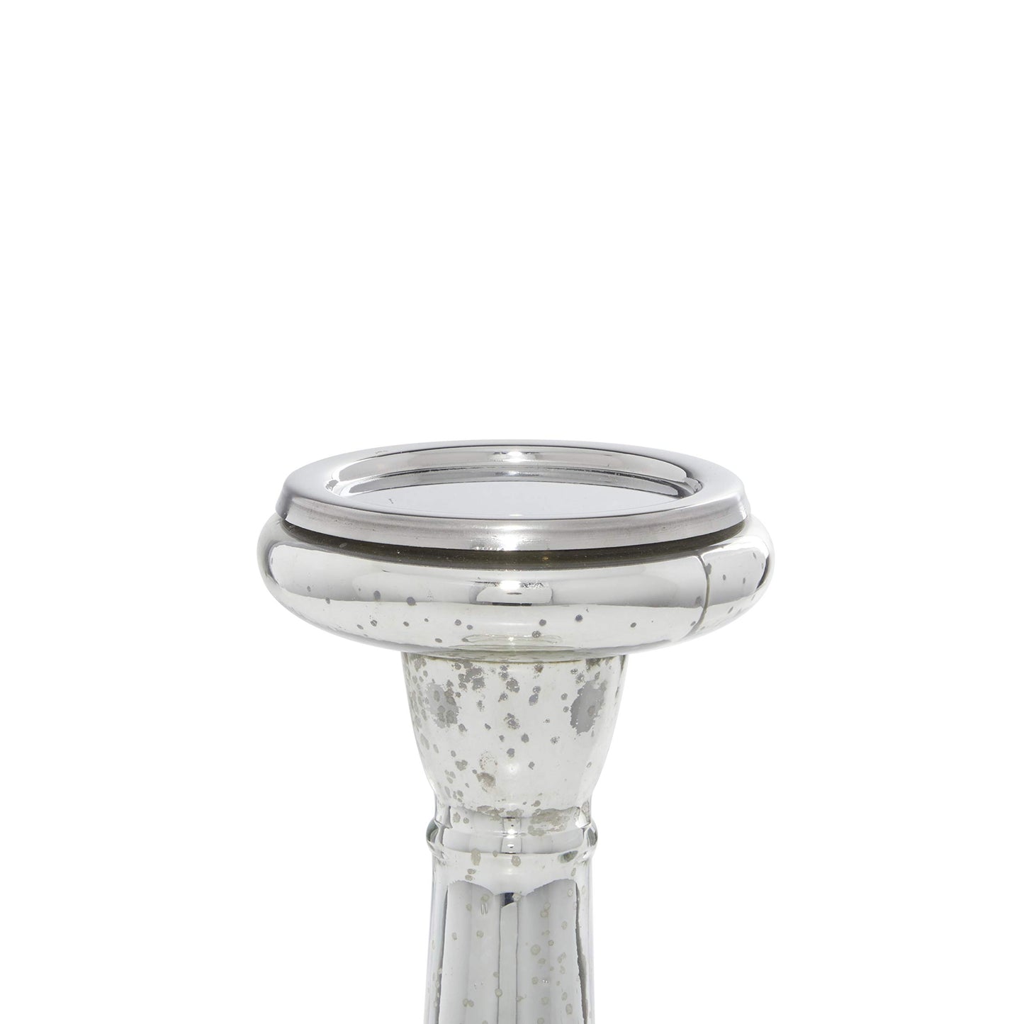 Deco 79 Glass Handmade Decorative Candle Holder Turned Style Pillar Candle Stand, Set of 3 Candlestick Holder 11", 15", 21"H, Silver