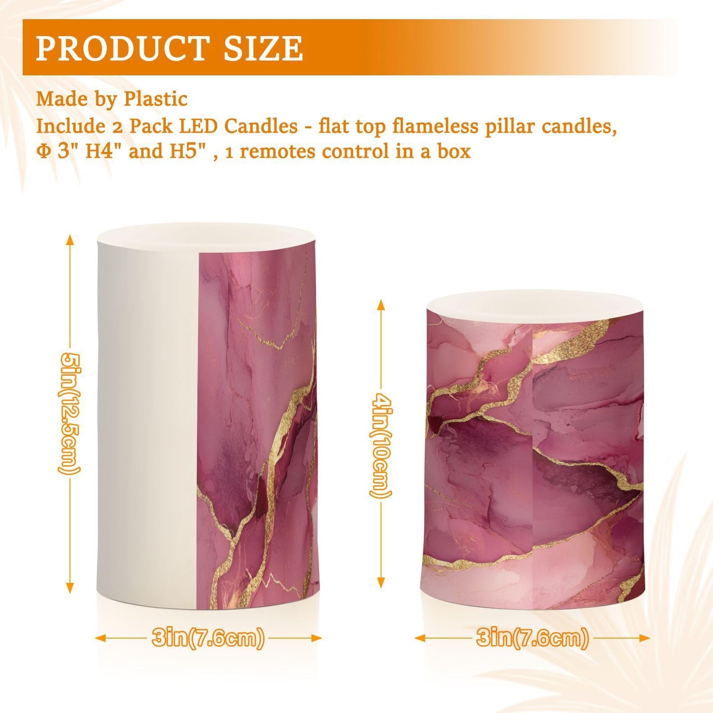 Zathe Flameless Pillar Candles Batteries Led Flameless Candles for Fireplace Marble Blush Burgundy