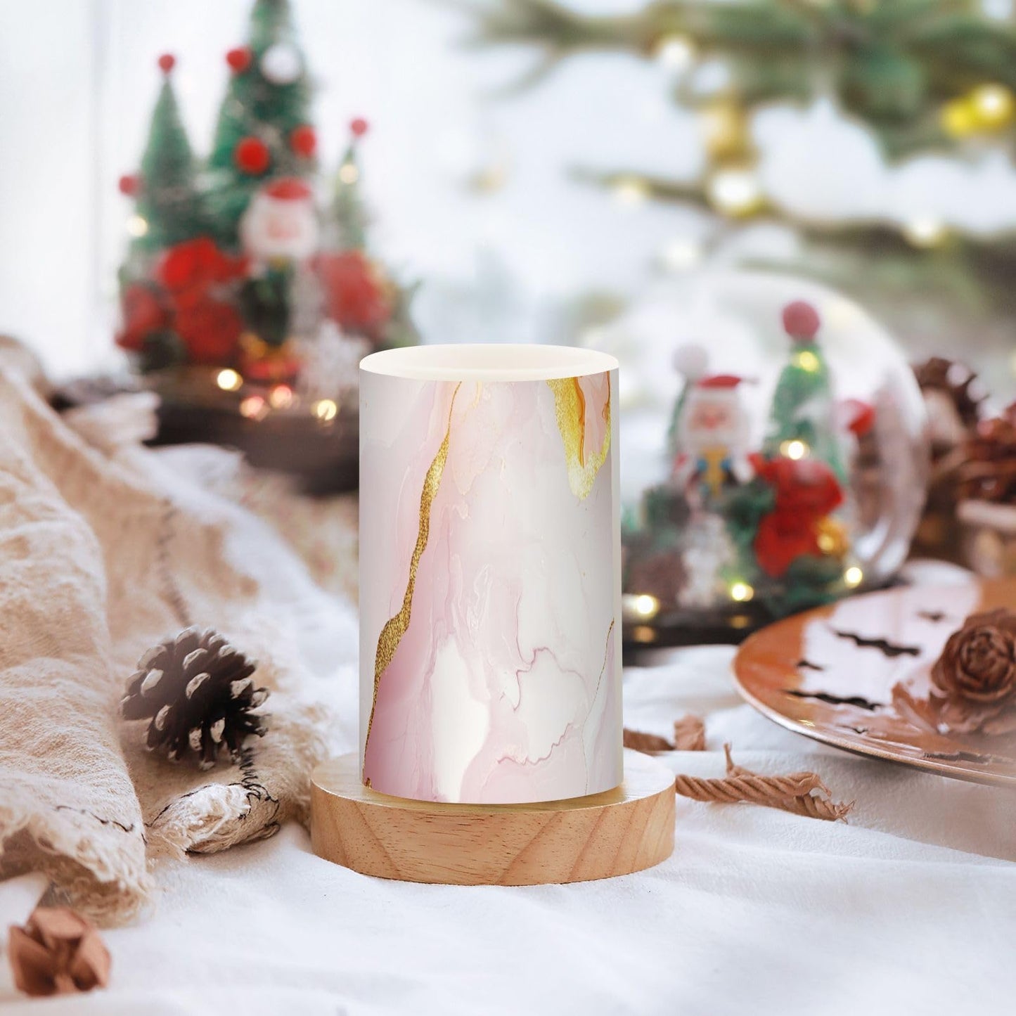 Flameless Flickering Candles Battery Powered Flameless Candles Set for Fireplace Marble Blush White