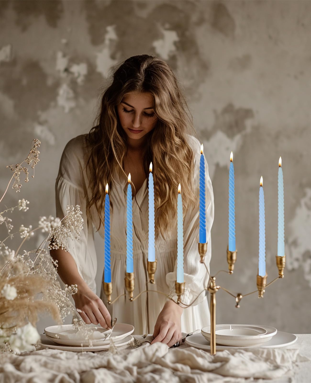 LPUSA Ivory Tall Taper Candles Spiral Candle Sticks,Unscented Pastel Candle for Holiday,Wedding and Home Decoration,10inch,12 Pack(E-Ivory)