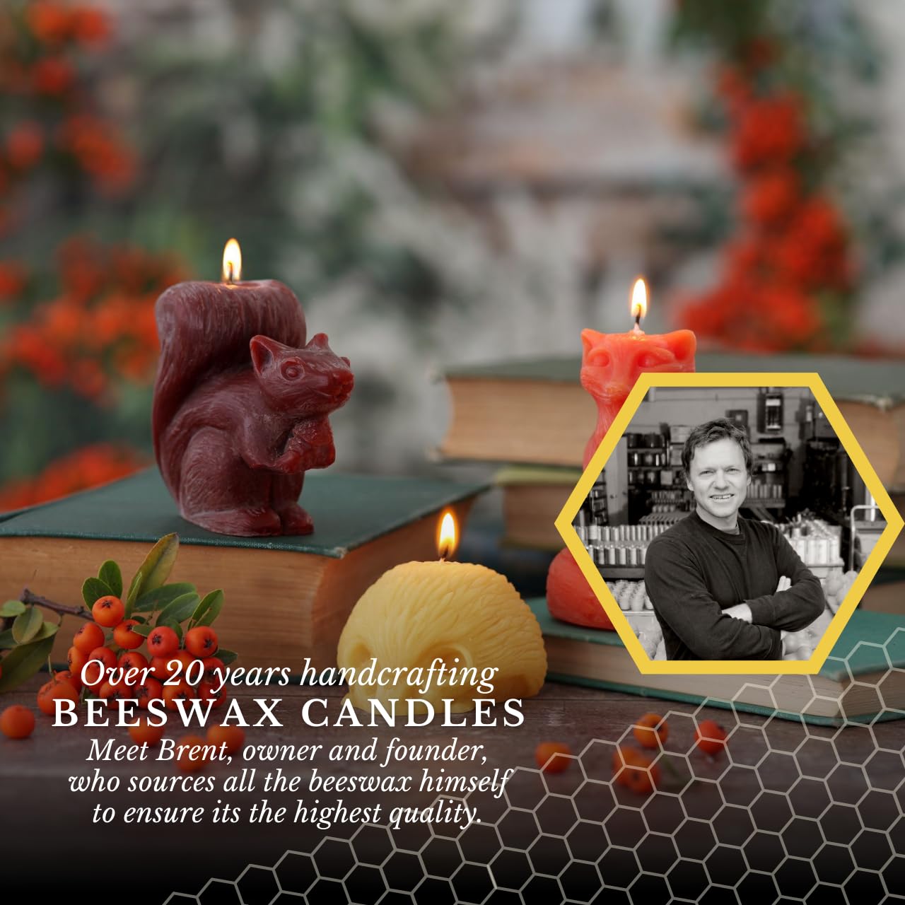Big Dipper Wax Works Beeswax Squirrel Candle – Handcrafted 100% Pure Beeswax, Chestnut Brown Woodland Décor, Unscented, 24-Hour Clean Burn, Eco-Friendly Fall Animal Gift, 4" x 3.25"