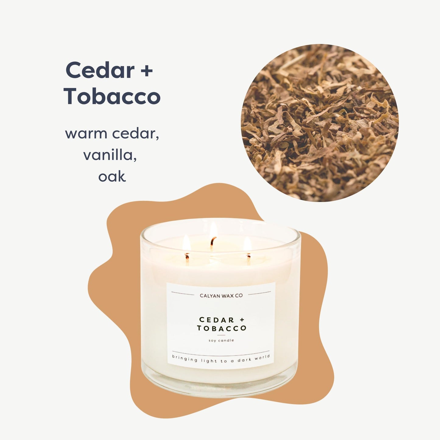 Calyan Wax Co. Cedar & Tobacco 3 Wick Scented Candle - 43 Hour Burn - Luxury 3 Wick Soy Candles - Clean Soy Wax Candles - Long Lasting Large Glass Jar Candle for Home - 14.9oz