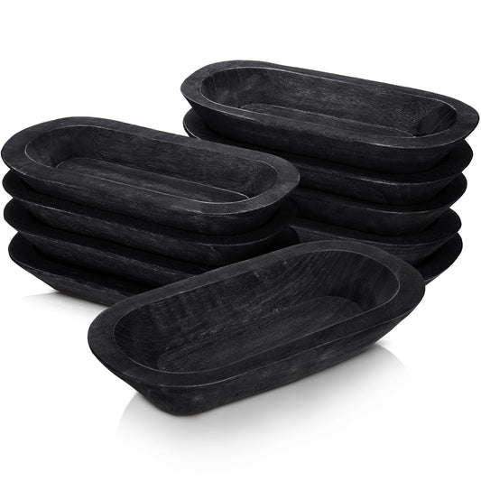 Nuogo 10 Pack Wooden Dough Bowls Bulk for Candles Making Decorative Rustic Dough Bowls Vintage Farmhouse Wooden Table Centerpiece for Wedding DIY Home Crafts Supplies Decoration(12.5 Inches,Black)