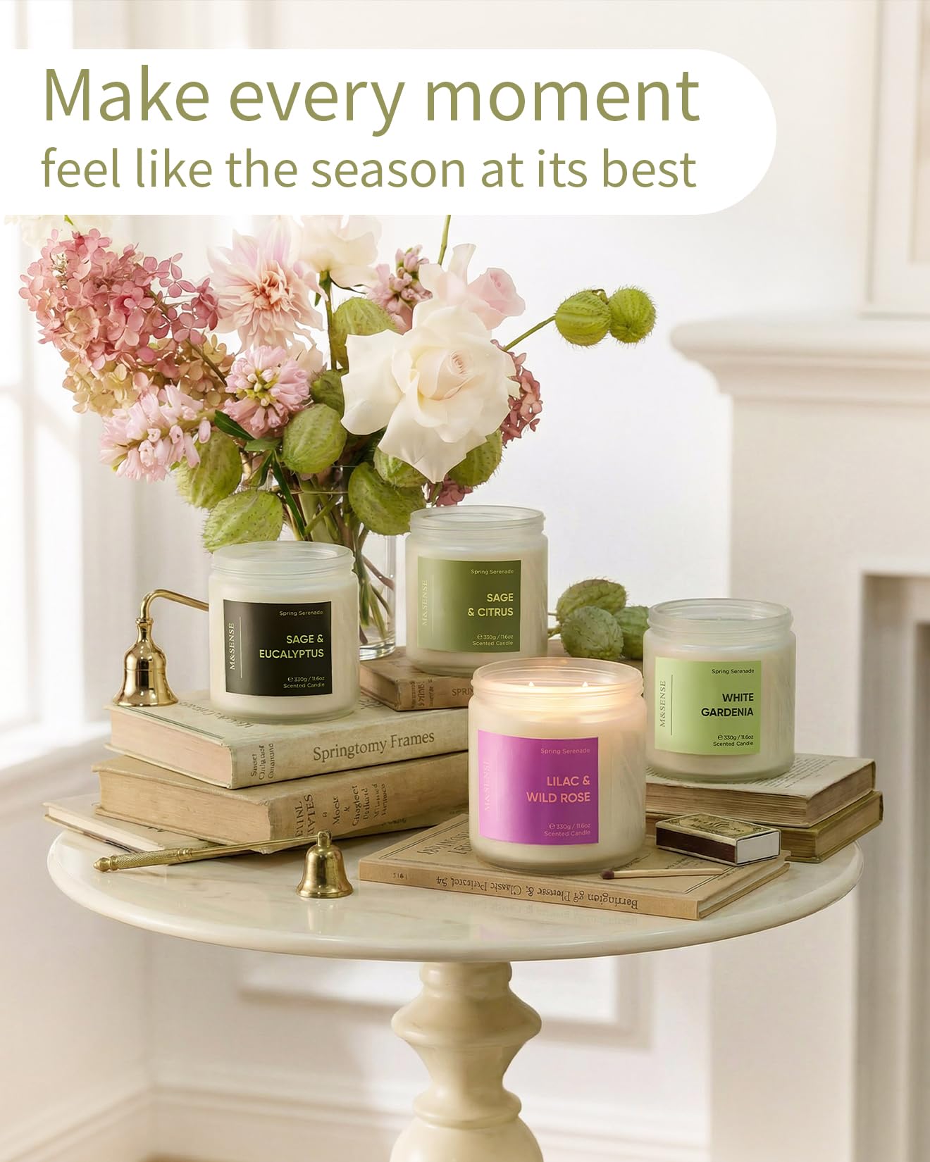 M&SENSE Bluebell Orange Blossom Scented Candle | 11.6oz Natural Soy Wax, 70-Hour Burn Time, Non-Toxic 2-Wick Candle for Home Refresh, Spring Decor & Self-Care Gifts