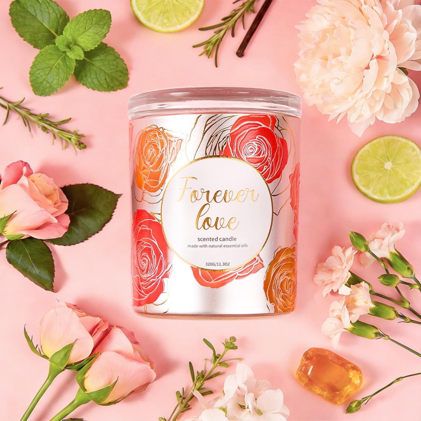 2 Pack Wood Wick Soy Wax Candle Gift Set for Women, Rose & Peony and Vanilla Amber, 11.3 Oz Each, Individually Boxed