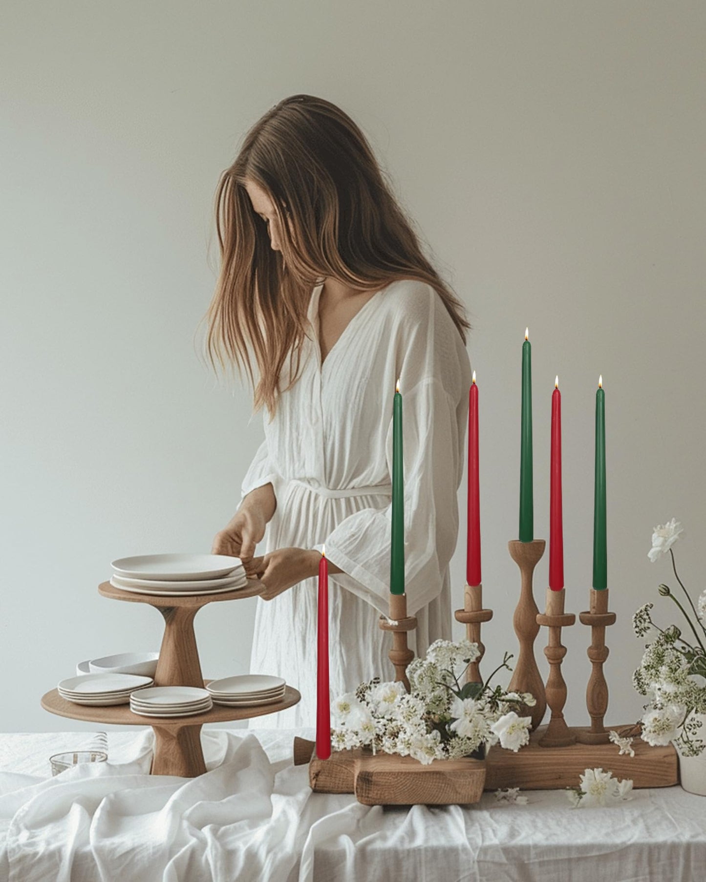 LPUSA 12 Inch Christmas Taper Candles Unscented Smokeless Long Tall Tapered Candle for Candlesticks Sticks Wedding Advent Home Decor Dinner，Set of 12,Redgreen