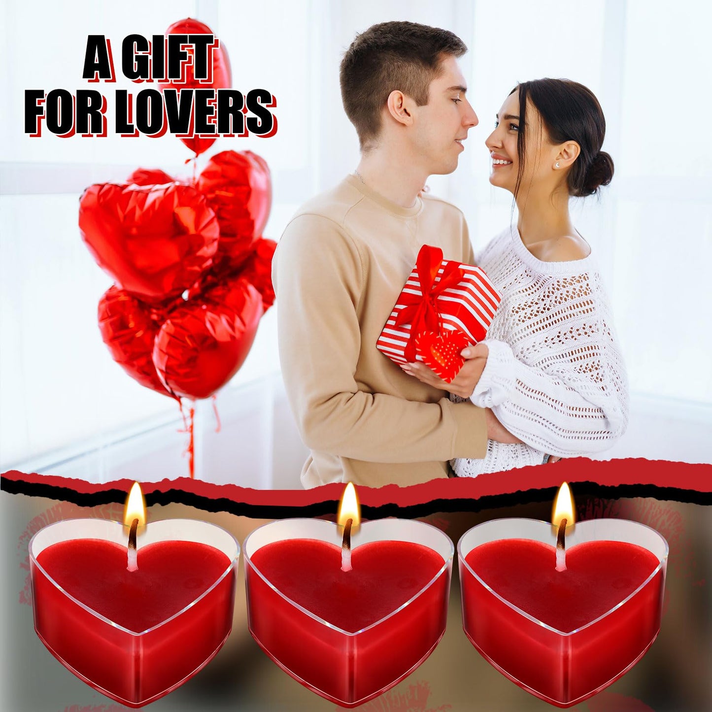 Tisancy 6 Pcs Low Temperature Candles, Romantic Heart Candles Body Safe Wax Low Heat Smokeless Unscented Tea Lights for Anniversaries Decor(Red)