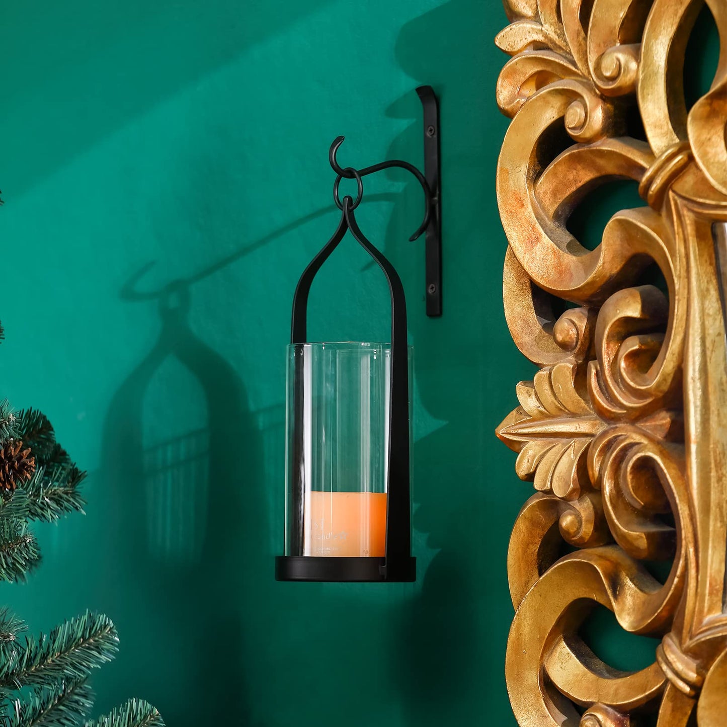 Wisiron Hanging Wall Sconce Medieval Modern Wall Mounted Hurricane Candle Holder Glass & Metal Farmhouse Handcrafted Wall Art Decorations, Black HT21-0205B