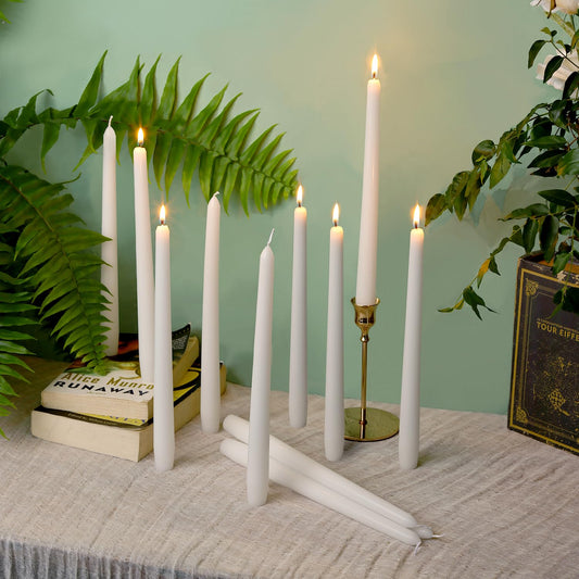 UniEasy Christmas 12 Pack White Taper Candles - Tapered Candles 10 Inch, 8 Hours Long Burning Smokeless & Unscented for Weddings, Party, Dinner Parties and Home Decor