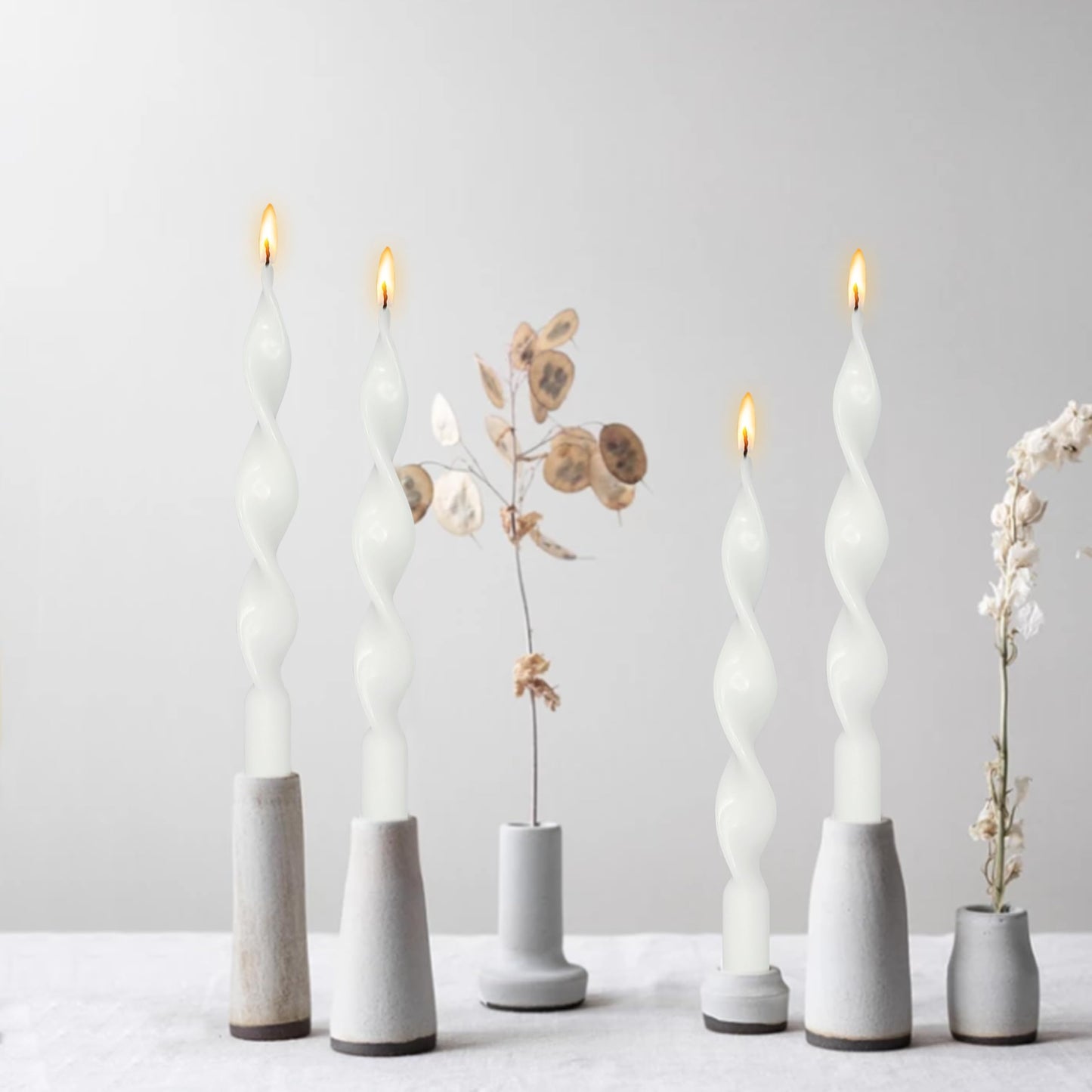 Smokeless White Spiral Taper Candle Unscented Taper Candlesticks Handmade 10 inch Long Twisted Candles for Wedding Home Decor Gift